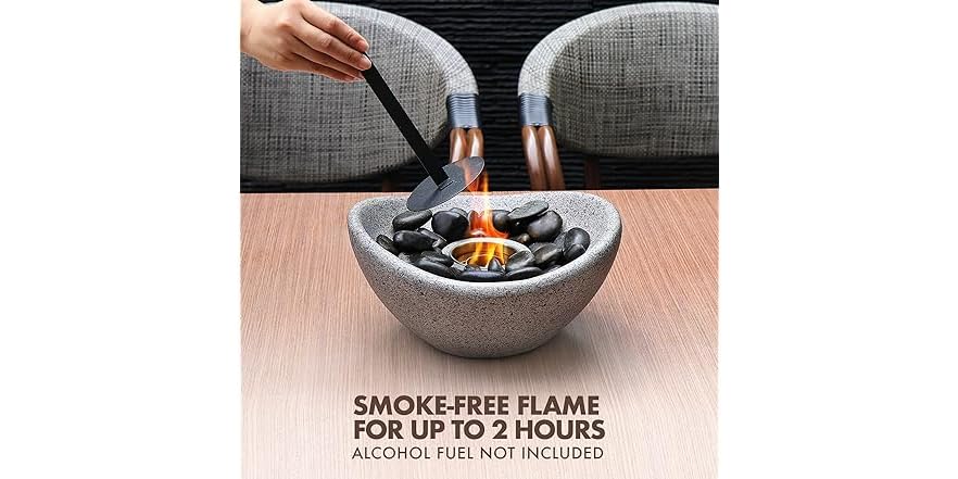 Table Top Fire Pit Bowl With Skewers - Concrete Personal Fireplace For Indoor & Outdoor