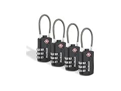 Kwikset TSA Luggage Lock with Cable, 4-Pack, Black