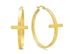 Ladies 18k Sideways Cross Hoop Earrings