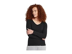 Hanes Womens Cotton VNeck LS Tee (S) Ebony