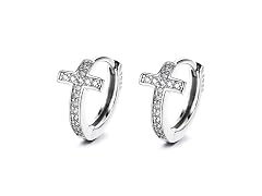 White Gold Plated Cross Huggie Earring