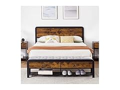 GIMMYFIVE Queen Bed Frame with Rustic Vintage Wood Headboard 