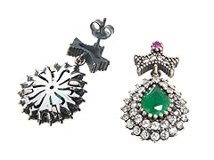 SS Dyed Emerald & White CZ Genuine Semi-Precious Gemstone Earrings