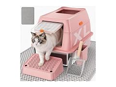 CatbruLop Stainless Steel Litter Box with Lid, Pink