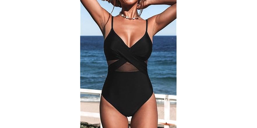 Mesh Effect V Neck One Piece