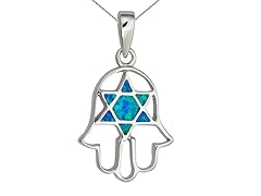 Sterling Silver Rhodium Created Opal Hamsa 18" DC