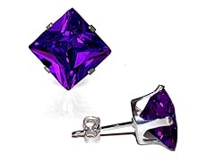 CZ Square Amethyst Earrings