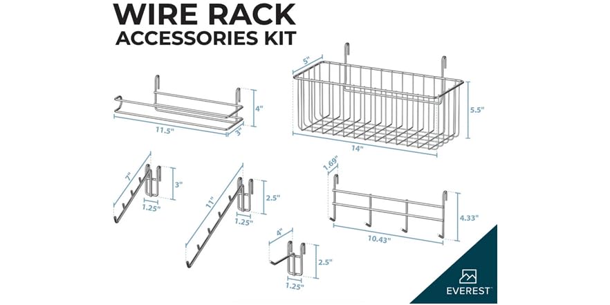 Everest Wire Rack Accessories Kit 7-Pack - Silver