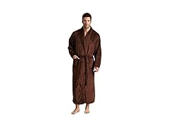 Luca Charles Men's Shawl Collar Pinstripe Robe with Cotton Terry Lining, Small, Brown