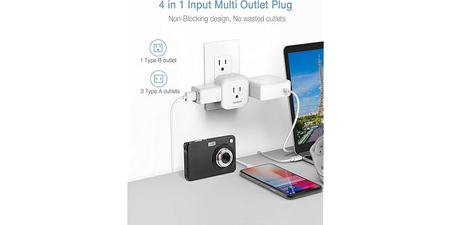 (2 Pack) TESSAN 4 Plug Outlet Splitter