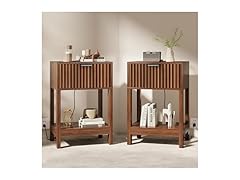 Nasonet Walnut Nightstands with Drawer, Set of 2