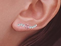 Silver Pink Crystal Ear Pin Earrings