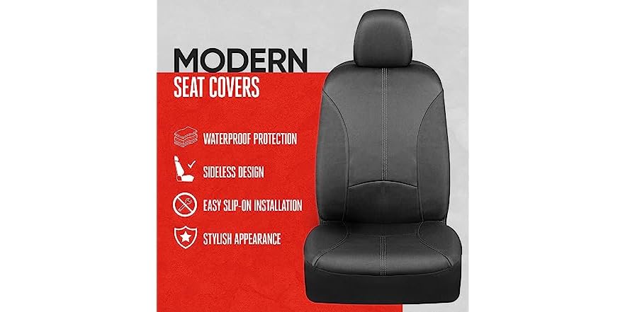 Motor Trend SpillGuard Waterproof Seat Covers For Front Seats, Gray Stitching – Durable Neoprene Car Seat Protectors, Easy To Install, Interior Covers For Auto Truck Van SUV