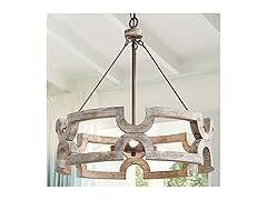 KSANA Farmhouse Chandelier, Wood Drum 19.5” X 21”