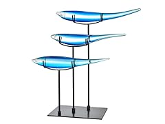 3 Blue Fish Art Glass Figurine