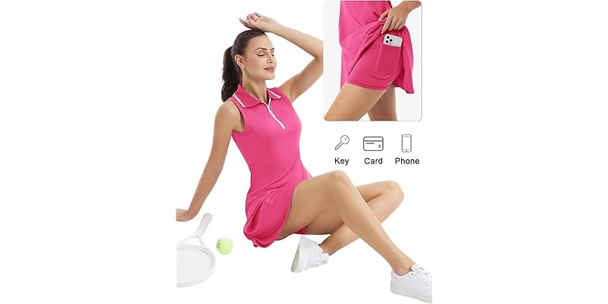 FKEEP Abito Da Tennis E Golf Donna FK1001dress – Con Pantaloncini Integrati E Tasca – Tessuto Traspirante Asciugatura Rapida