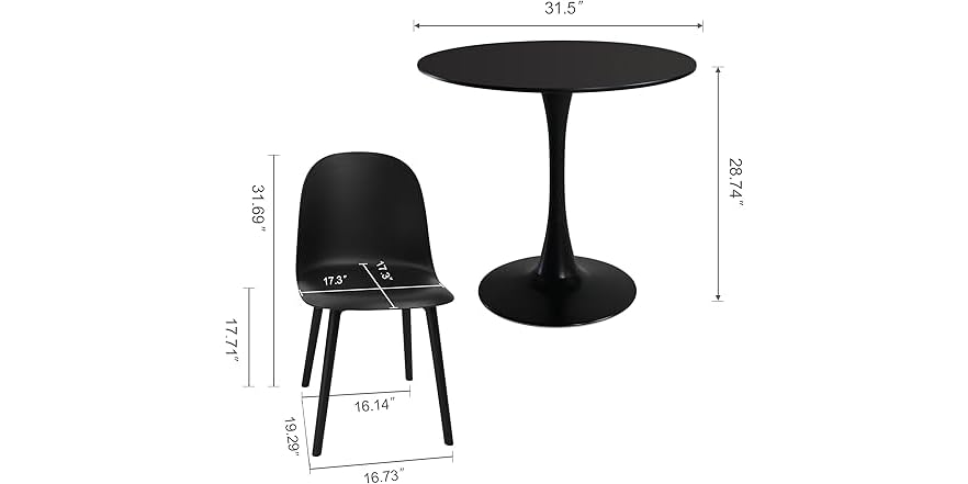 Mid Century Modern Round Black Dining Table Set