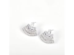 Silver Fan CZ Stud Earrings