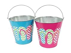 Flip Flop Tin Bucket 11"H Set of 2