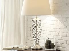 Accent Table Lamp with Satin Nickel Contoured Cage Base
