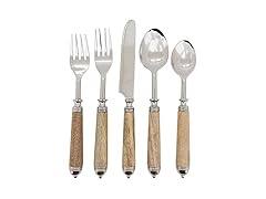 Natural Bark Wood Style Handle Place Setting Flatware (Set of 5)