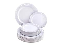 Bella Collection White with Silver Rim Plates Combo Set (Pack of 40)
