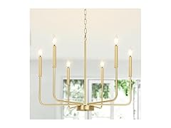 6-Light Gold Chandelier, Farmhouse E12 Candle Chandelier