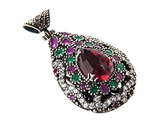 SS Dyed Emerald & Ruby Genuine Semi-Precious Gemstone CZ Pendant
