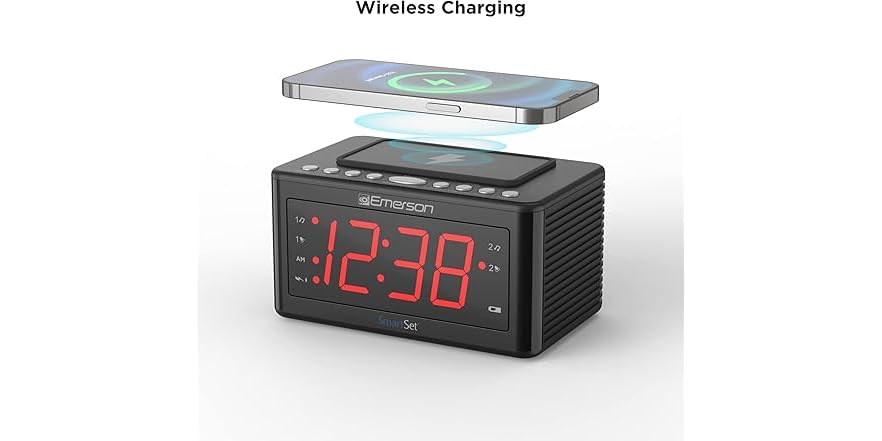 Emerson Smartset Wireless Charging Alarm Clock Radio