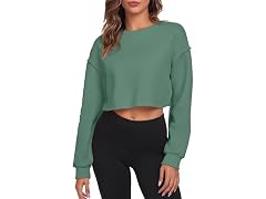 FKEEP Women (L) Cropped Sweatshirts Tops Zgreen A