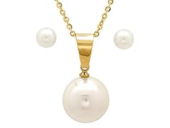 Ladies 18k Pearl Earrings Pendant Set