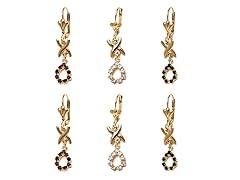 Black, Ruby, & White Teardrop Set of 3 Drop Earrings