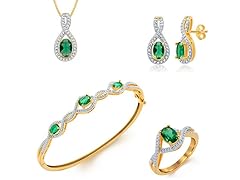 Simulated Emerald And Diamond 4 Pc Set, 0.3ct