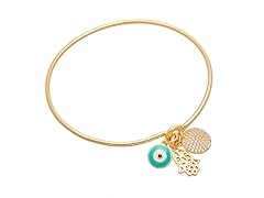 18K Gold Hamsa Evil Eye Charm Bangle