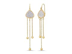 18K Gold CZ Teardrop Chain Earrings