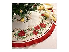 Red and White Poinsettias Round Tree Skirt