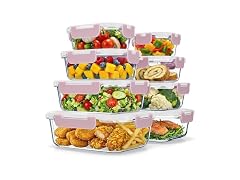 Borosilicate Glass Storage Containers with Lids 16 Pieces Pink