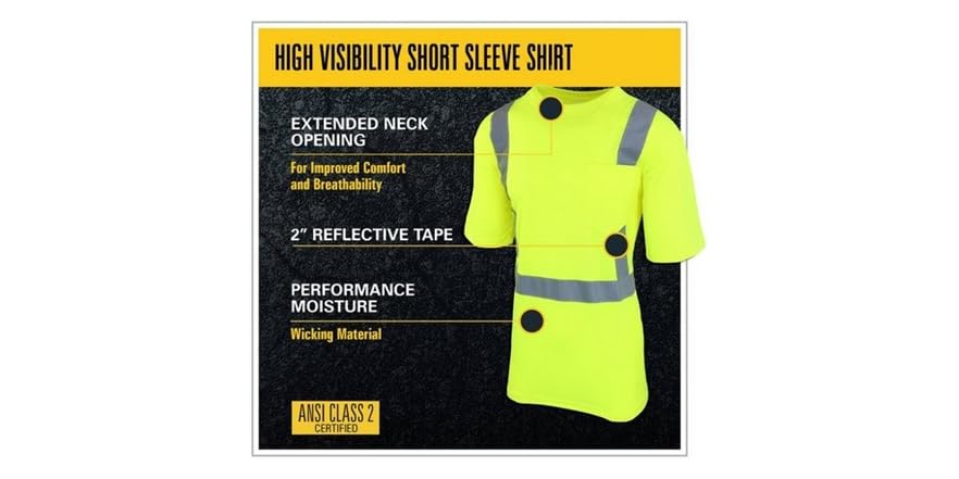 JORESTECH® Hi Vis Shirt – ANSI Class 2 Reflective Short Sleeve Tee For Construction & Security