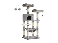 FEANDREA Cat Tree, Stable Cat Tower, Light Grey