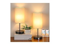 Lakumu  2 Sets Table Lamps with 2 USB, Black Metal