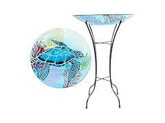 Alpine Corporation 26" Tall Outdoor Glass Turtle Accent Birdbath