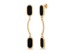 18K Gold Black Oval Drop Earrings