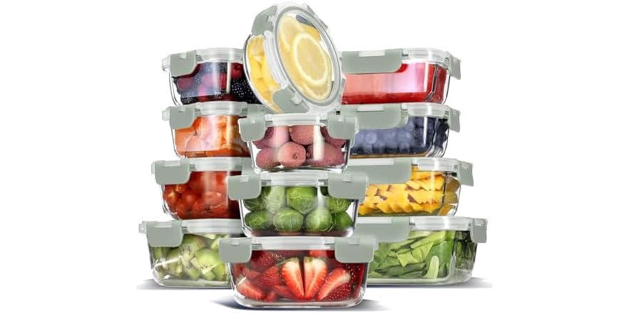EATEX 24pc Glass Storage Containers with Lids