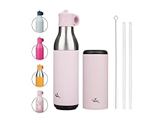 SS Water Bottle with Straw, Light Pink