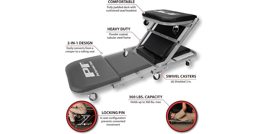Performance Tool Creeper Seat Tool BOX1 - Sedile Per Meccanico E Attrezzi In Acciaio Cromo Vanadio - 4