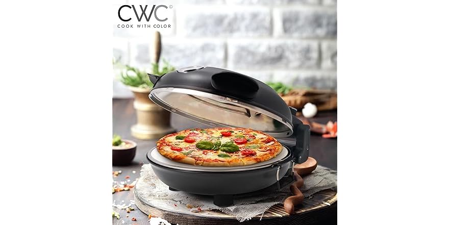 Cook With Color Electric Indoor Pizza Oven – Crispy Crust Countertop Pizza Maker, Heats up to 800˚F, 12 Inch Ceramic Stone, Dual Temperature Control Knobs, Bamboo Peel Included, Black Cook With Color Electric Indoor Pizza Oven – Crispy Crust Countertop Pizza Maker, Heats up to 800˚F, 12 Inch Ceramic Stone, Dual Temperature Control Knobs, Bamboo Peel Included, Black