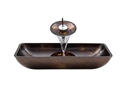 VIGO Rectangular Brown & Gold Fusion Glass Vessel Sink & Waterfall Faucet Set