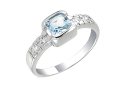 0.80 CT Silver Blue Topaz Ring- Pick Size