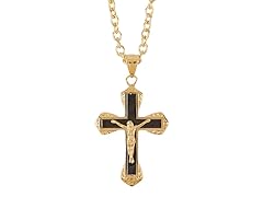 Blackjack Jewelry 18K Gold Plated Stainless Steel Crucifix Cross Pendant With 24" Cable Chain