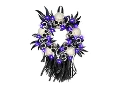 16 by 28 Inch Prelit Black Tassel Skull Halloween Wreath